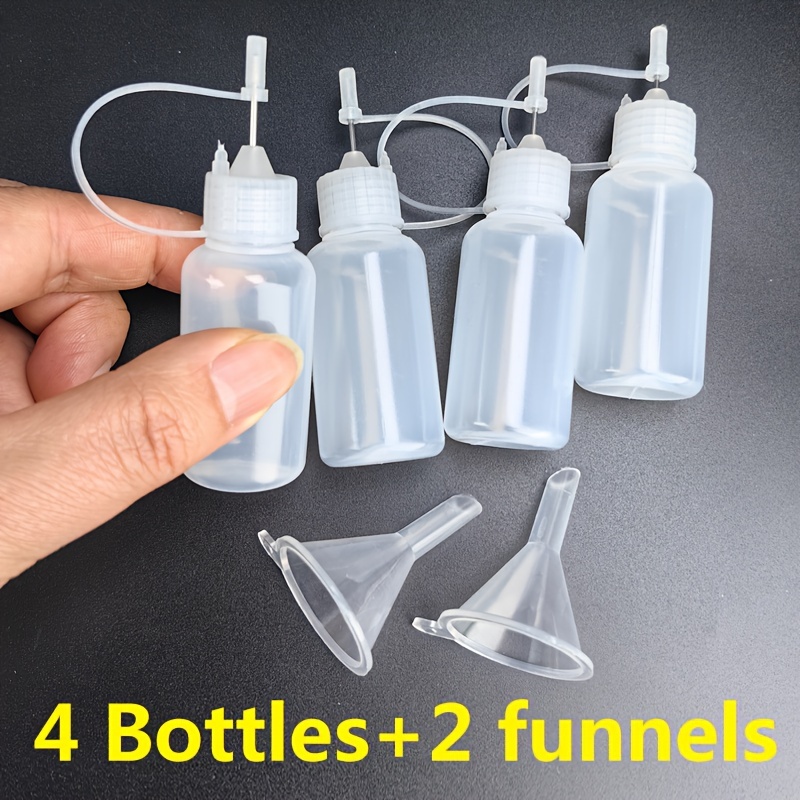 Image of 4 Bottles + 2 Funnel 0.7oz/20ml Glue Dispensing Bottle For Paper Tools With Filling Funnel Soft Body Controllable Glue Output Multifunctional Squeeze White Latex Glue Water Bottle Jsp-001