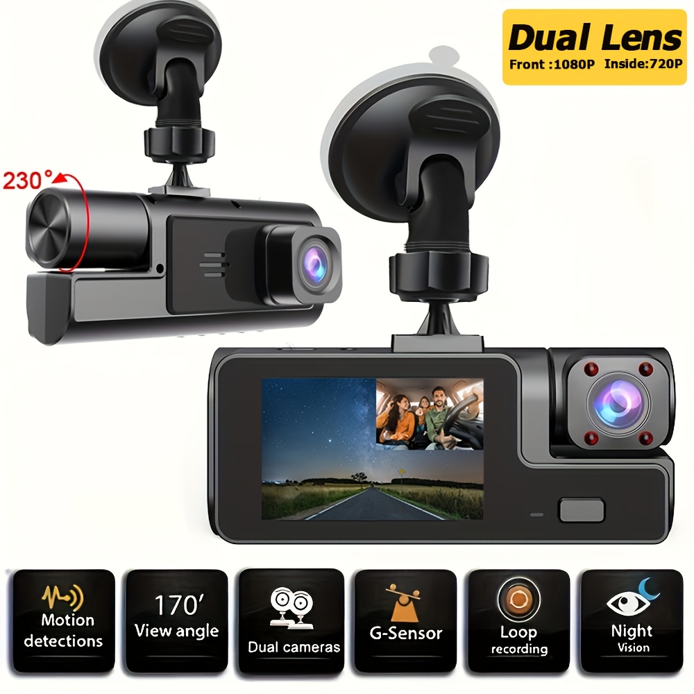 item picture dash cam front and inside front camera 1080p inside camera 720p recording car dvr cam with 170 wide angle night vision small dash camera for cars 24h parking monitor loop recording   without sd card