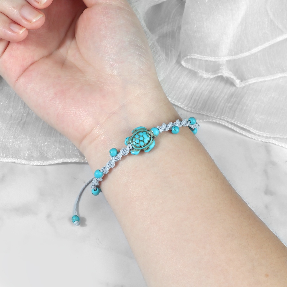 Friendship Sea Turtle Bracelet with Turquoise Beads