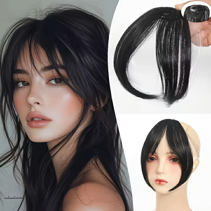 mothers day gift for mom invisible clip on curtain bangs heat resistant synthetic fiber face framing layered fringe   on hairstyle   enhancer reusable hairpiece details 3