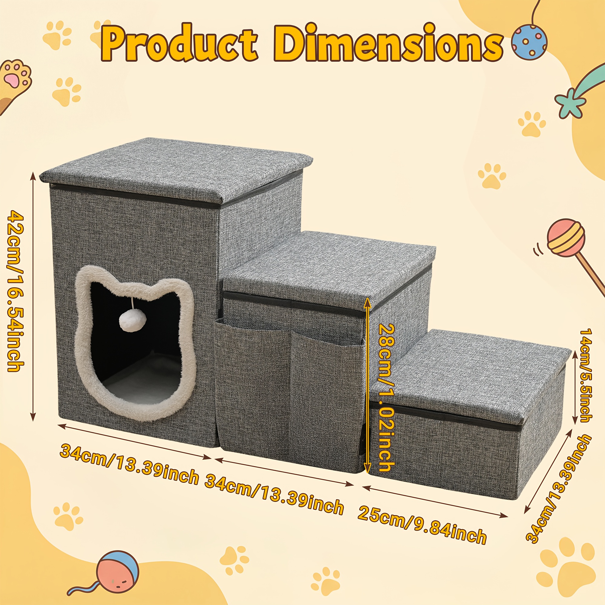 TEMU Dog Stairs For Small Dogs, Foldable Pet Stairs, Portable Indoor/outdoor Pet Steps With Storage, Durable And Lightweight Pet Ladder For Bed Couch