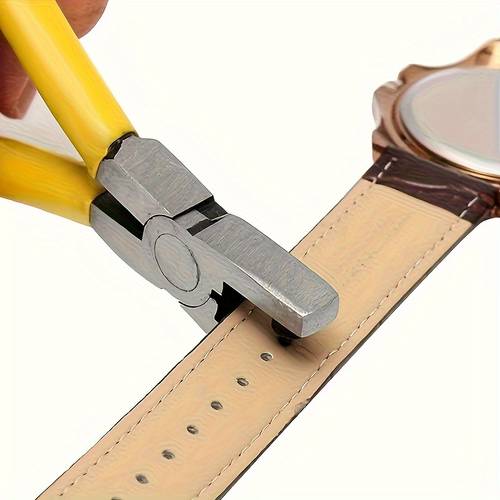 1pc steel leather hole punch pliers 2 0mm universal hand strap punch tool for watch bands belts dog collars diy crafts yellow non battery multi festival gift idea
