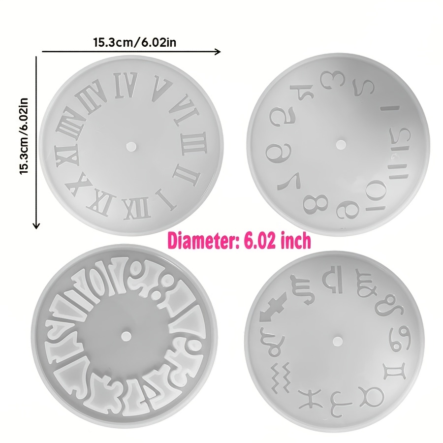 TEMU ["Moule en résine] 4pcs/Set Moule à horloge en résine, Grand chiffres romains/Horloge constellation/Moule en silicone Horloge en résine, Pâte à