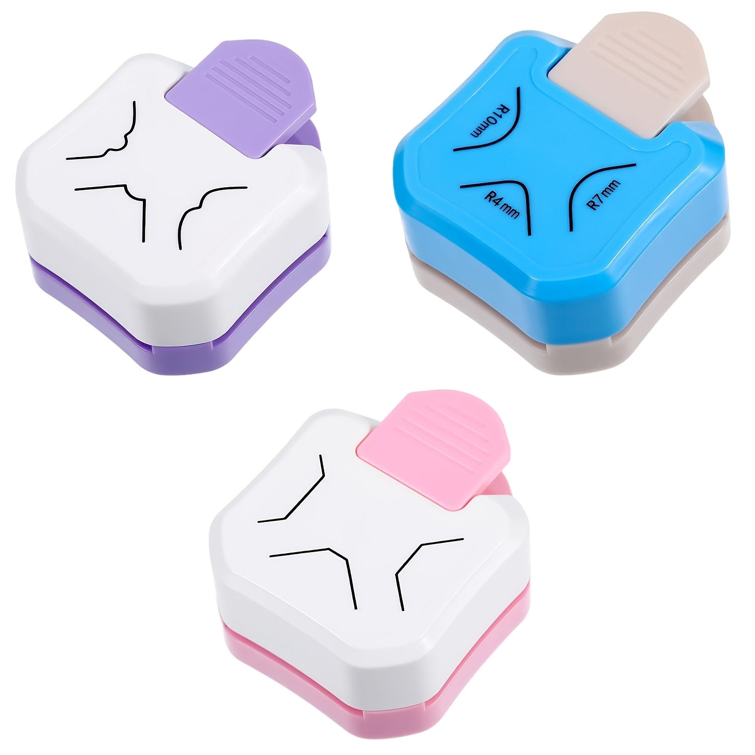 TEMU 3pcs Set Of Rounded Corner Hole Punches, 3 Sizes 4/7/10mm, Rounded Corner Cutter, Suitable For Paper Crafts And Card Making