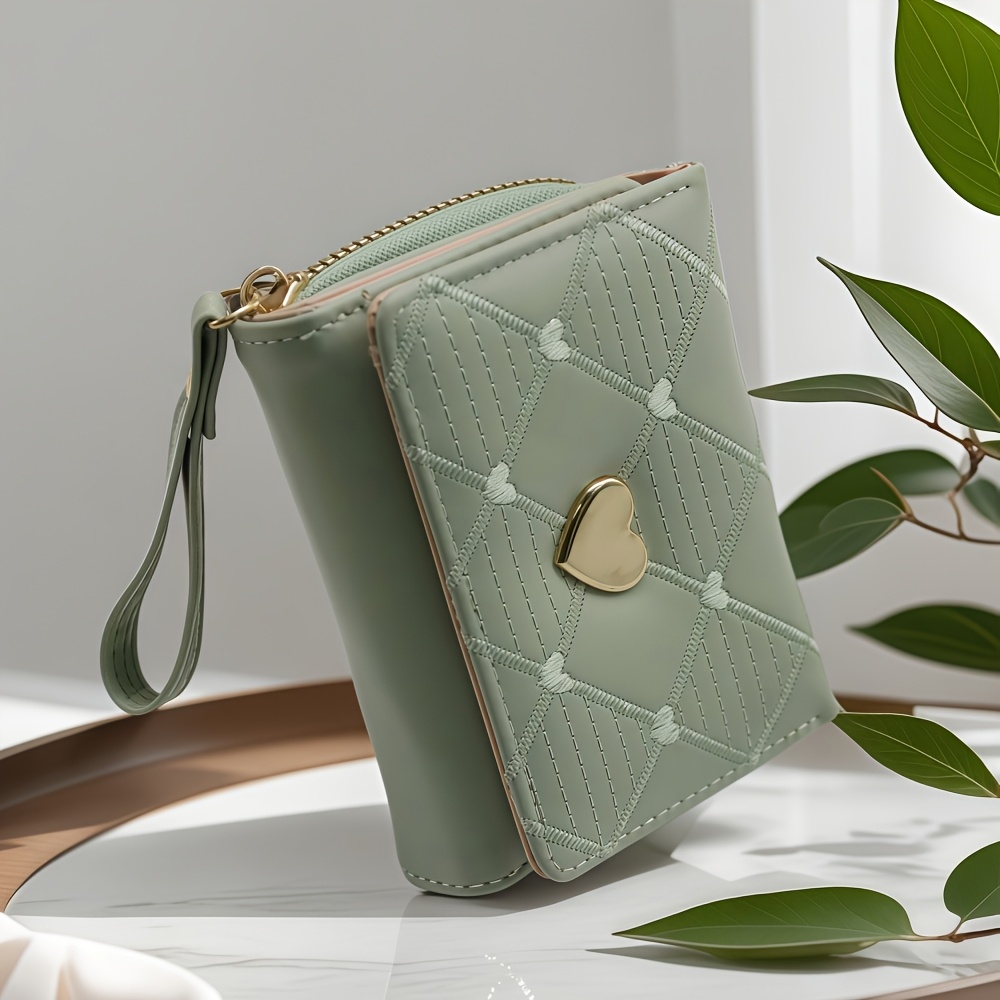 Fashionable Rhombus Heart-pattern Multi-card Slot Zippered Compartment Multi-functional Portable Mini Women's Wallet