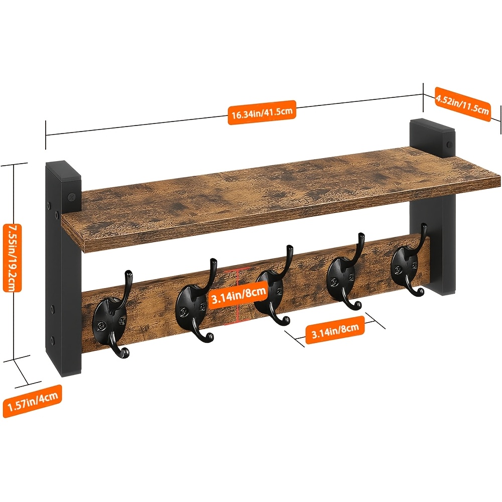 TEMU 29 Inch Rustic Wall Mounted Coat Rack With Hooks, Wall Mounted Entryway Coat Rack With Shelf, Key Hook With Shelf, And 5 Sturdy Double Hooks For