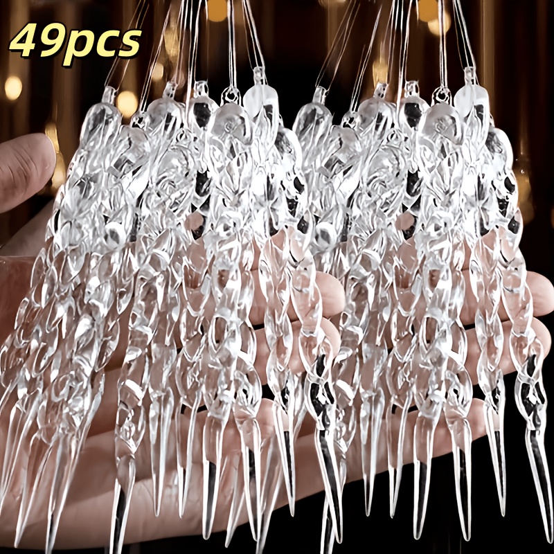 TEMU 49pcs Christmas Beautiful Transparent Three-dimensional Icicle Icicle Christmas Send A New Year Pendant Pendant