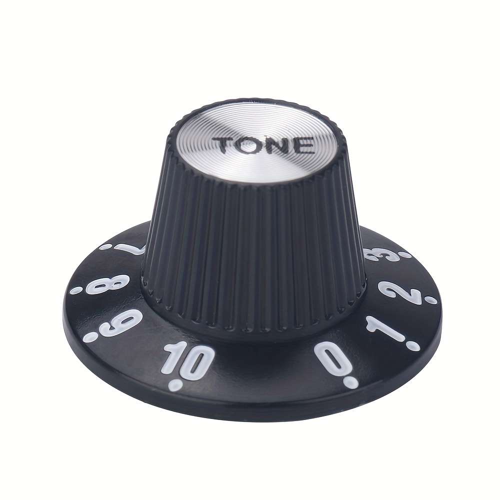 Set of 4 Electric Guitar Knobs - Witch Hat Bell Style, 2 Volume 2 Tone Control Dials, Plastic Black with Glossy Finish for Les Paul SG Guitars