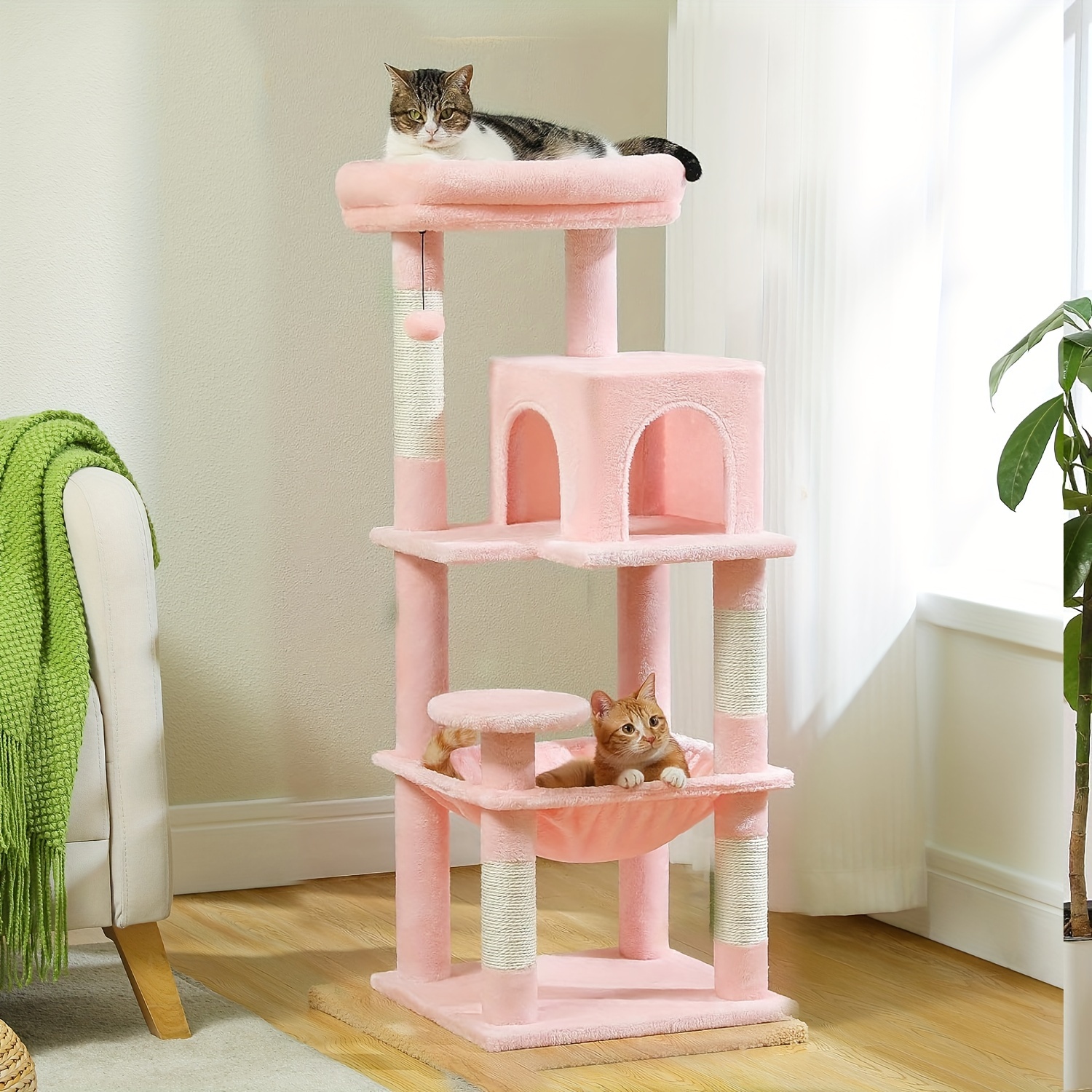 

45.7" Cat Tree For Indoor Cats, 5-level Cat Tower For Large Cats With Metal Frame Large Hammock (17.3"x15.3"), Cat Condo With (18.5"x13") Perch & 4 Sisal Covered Scratching Post, Pink