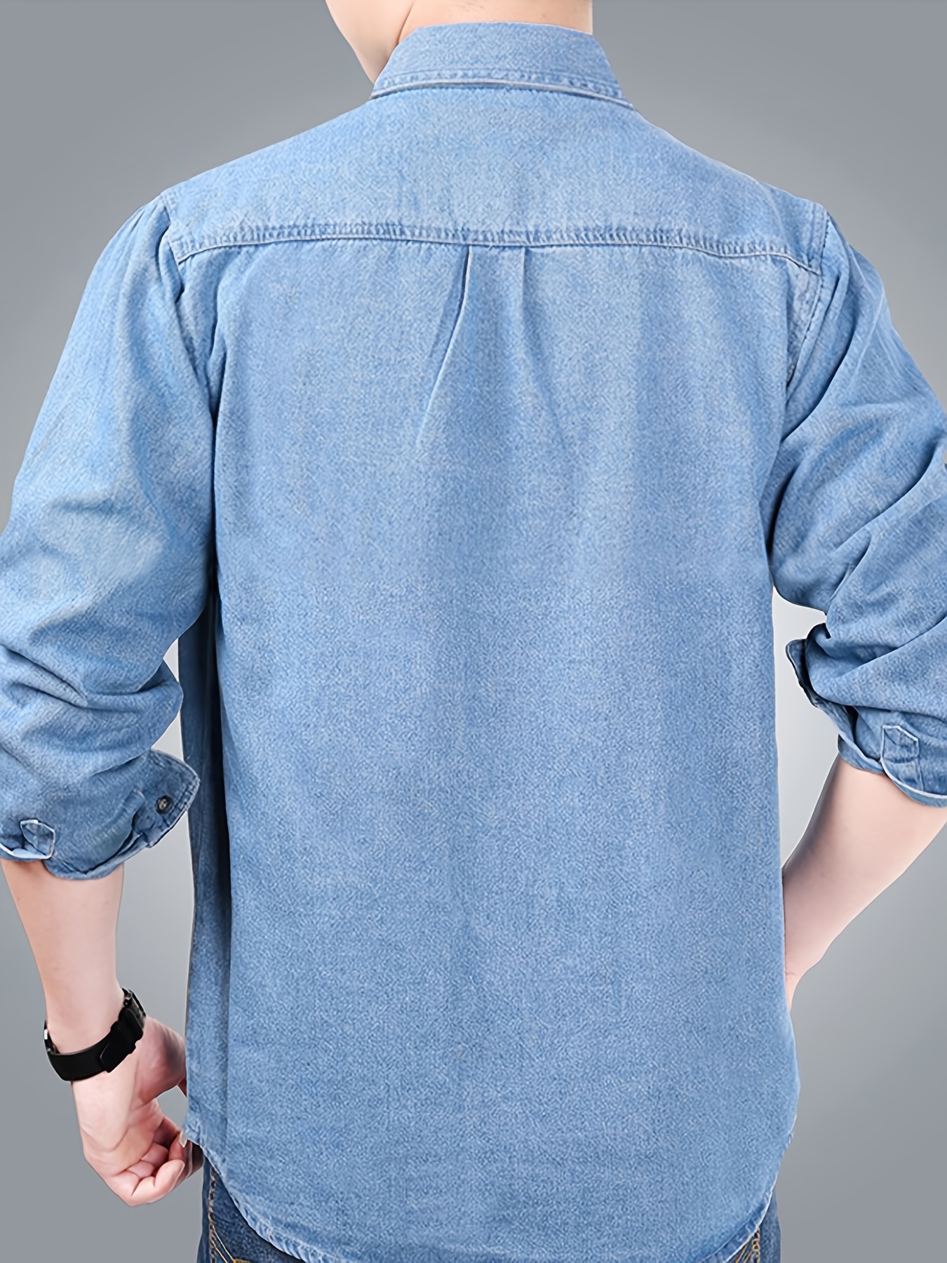 Men's Spring/Autumn Denim Shirt Long Sleeve Fashion Loose Casual Pure Summer Lightweight Workwear Labor Protection Jacket