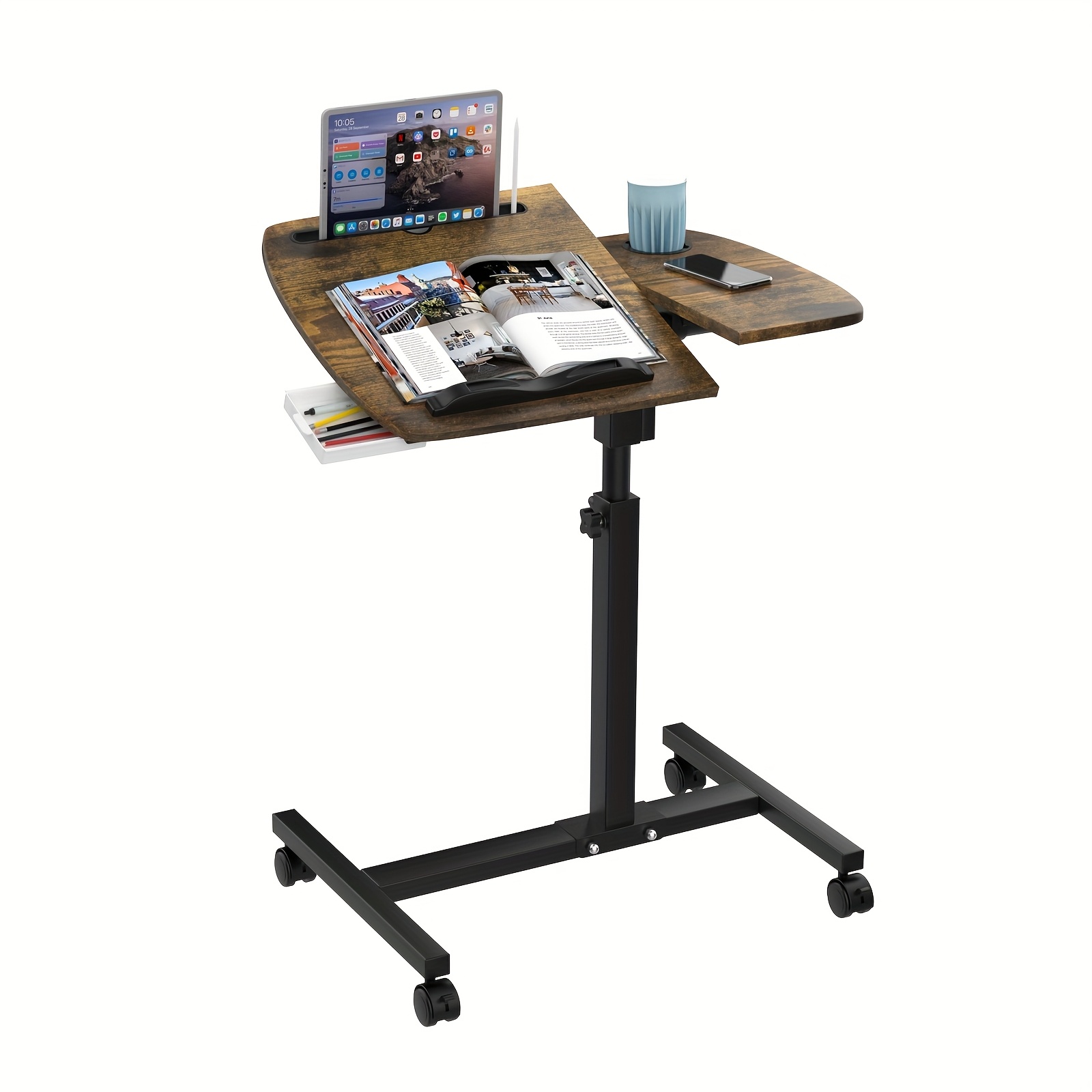 Adjustable Folding Laptop Table Bedside Table Sofa Table With Wheels 60x40cm