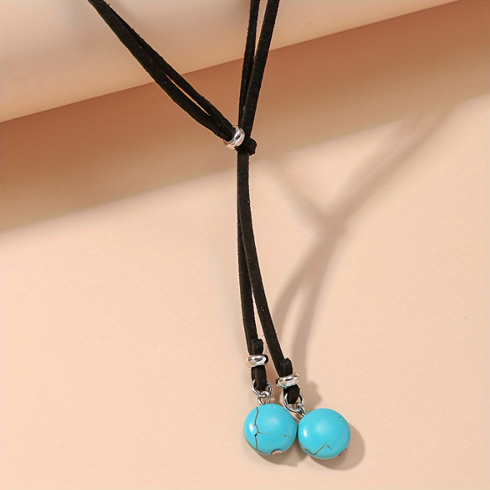 Boho Y Turquoise Bead Necklace for Women's Vacation