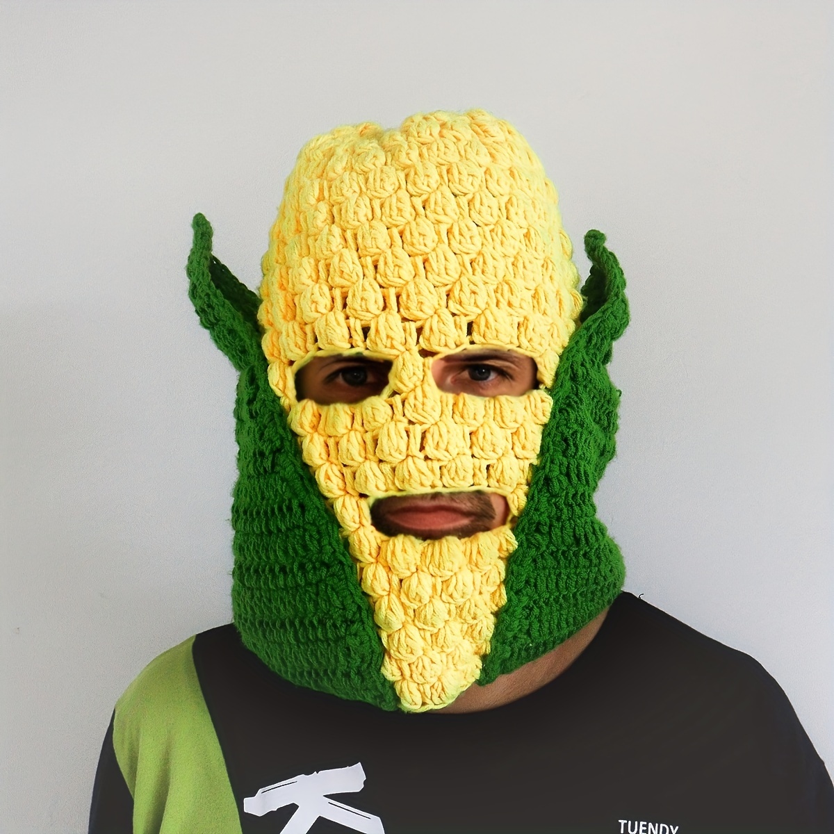 

Funky Corn Head Mask Handmade Crochet Acrylic Fiber Knitted Hat Cute Fruit Vegetable Shape Face Covering Pullover Festival Performance Party Costume