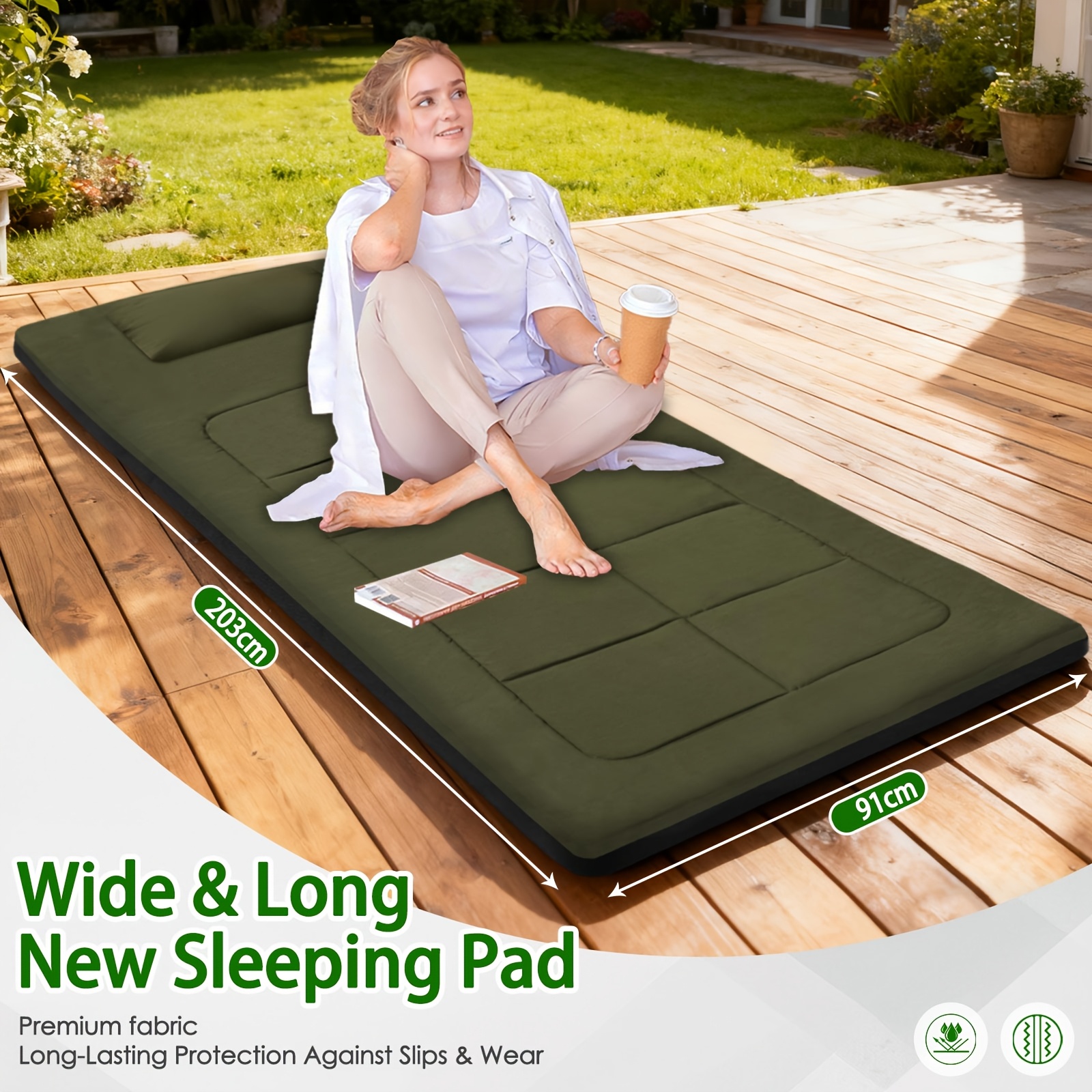 Image of Floor Mattress Futon Mattress, 203x91cm Tatami Mat Sleeping Pad Foldable Roll Up Mat Outdoor Pad, Green