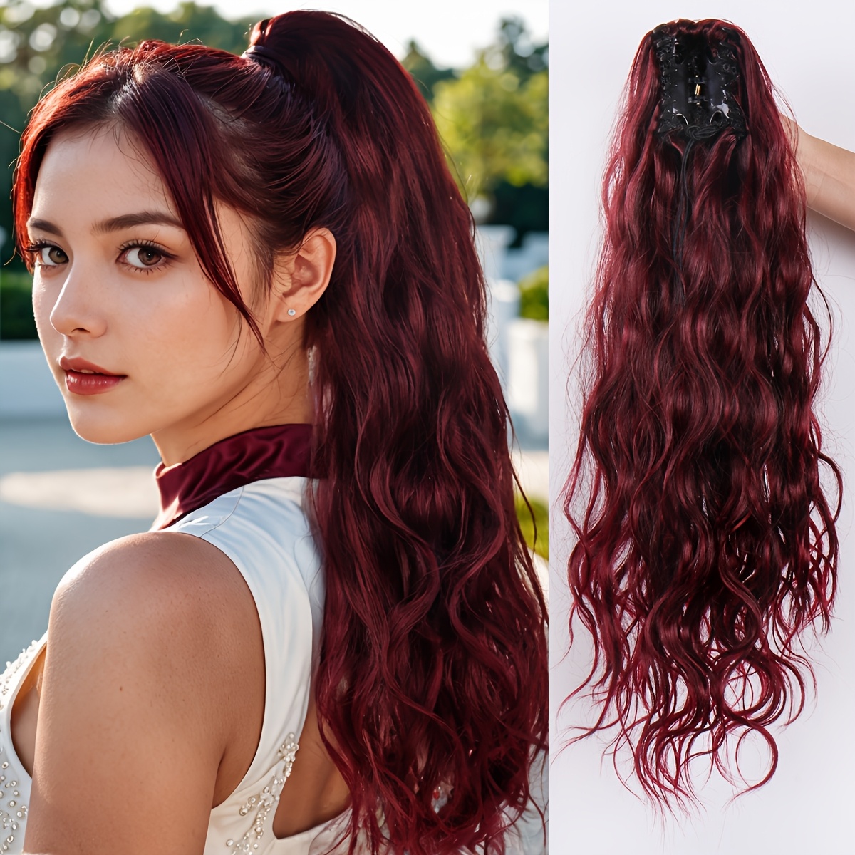 E-shop Clip-In Haarverlängerungen Synthetisch Hitzebeständige Perücke Lange Welle 24 Zoll Lila Einfache Damen Haarverlängerungen Pferdeschwanz
