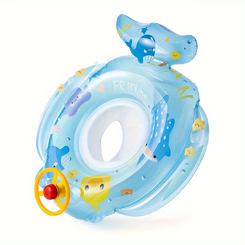 

Swimming Ring With And Seat Steering Wheel, Blue Whale Pattern Swimming Float