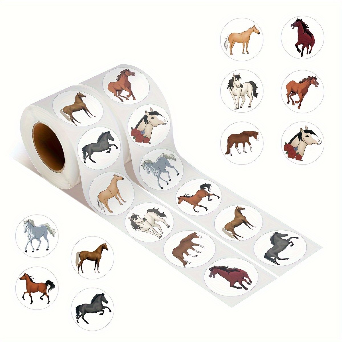 

500pcs/roll Horse Stickers Vinyl Stickers Scrapbook, Journaling, Laptop, Bumper, Skateboard, Water Bottles, Computer, Phone, Cartoon Anime