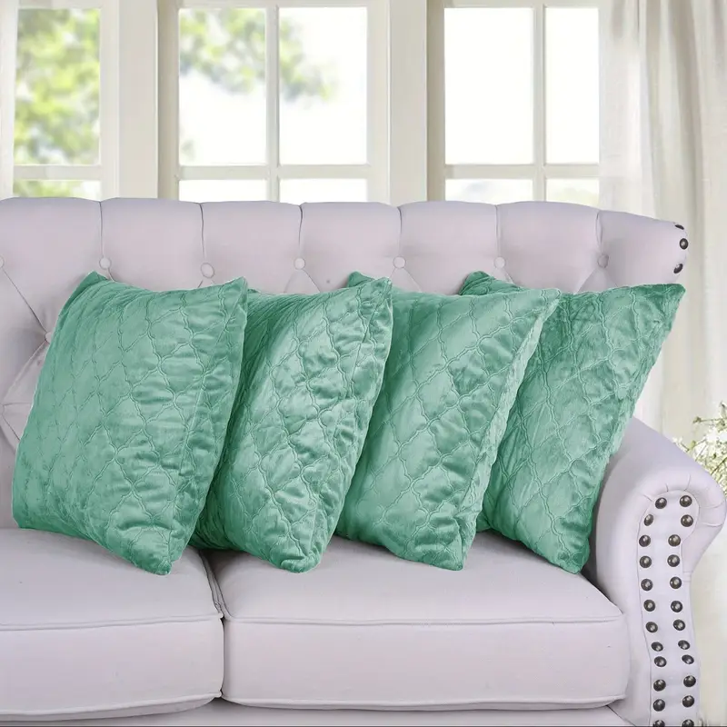4pcs quilted micromink plush fuzzy soft decorative pillow covers set with double sided no insert stylish cushion cover for sofa couch chair living room bedroom decor Product details 8