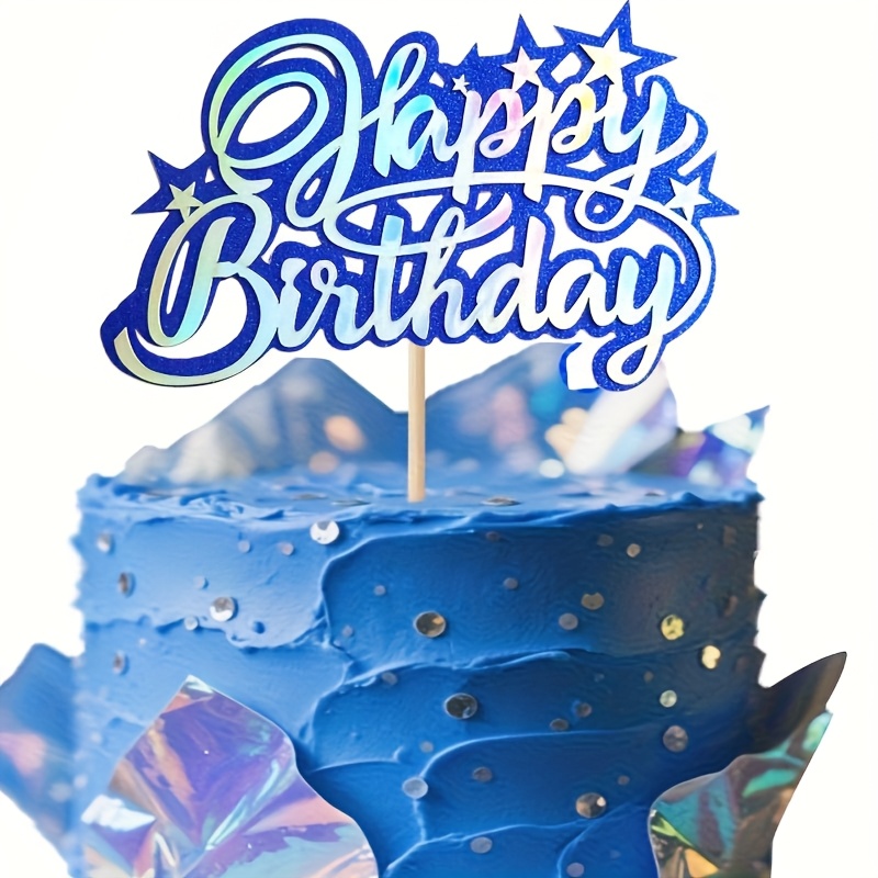 1pc Stars Happy Birthday Cake Topper Glitter Happy Birthday Cake Pick Bunting Decor For Anniversary Celebrating Party Cake Decorations Supplies()