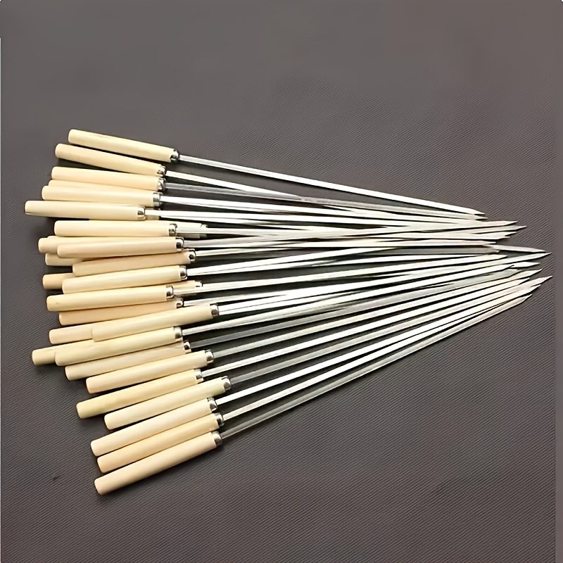 TEMU 22pcs Of Outdoor Barbecue Skewers With Wooden Handles Made Of Stainless Steel, Suitable For, Grilled Meat, And Vegetables - Barbecue Grill Additions