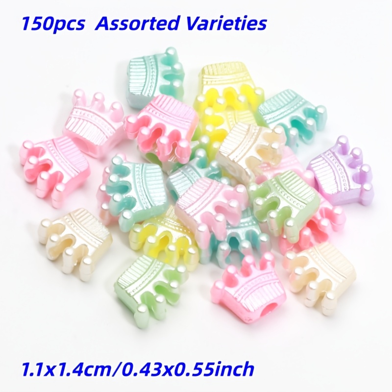 TEMU 150pcs 11x14mm Colored Crown Iridescent Acrylic Beads, Random Mixed Styles For Making, Best Friend Bracelets, Bag Charms, Handmade Small Gifts,