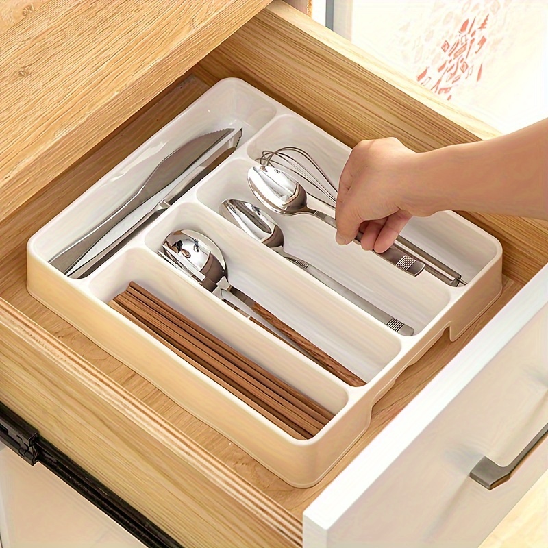 

1pc Flatware Organizer, 4/5 Compartments Cutlery Organizer, Reusable Rectangle Cutlery Separation Box, For Spoon, Fork, Knife And Chopsticks, Kitchen Organizers And Storage, Kitchen Accessories