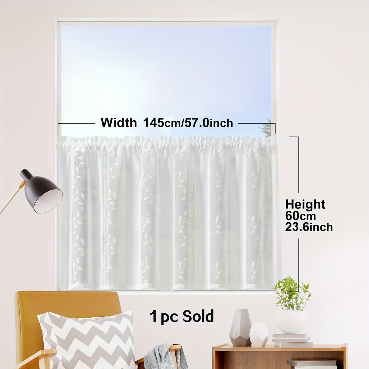 Image of 1 For, Leaf Jacquard Simple Small Curtain With Rod Pocket, Fresh Minimalist Atmosphere Full Polyester Partition Curtain, Suitable For Window Cabinet And Door Decoration