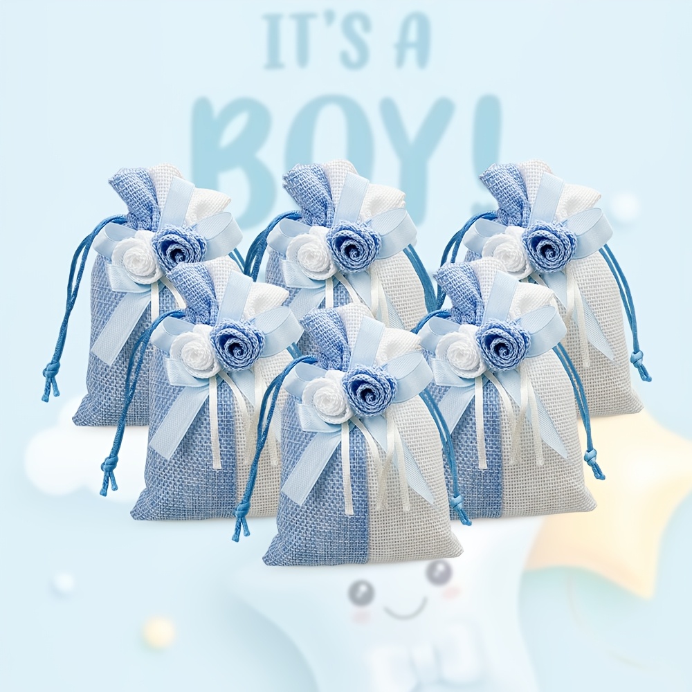 10pcs Blue and Pink Drawstring Gift Bags with Floral Design