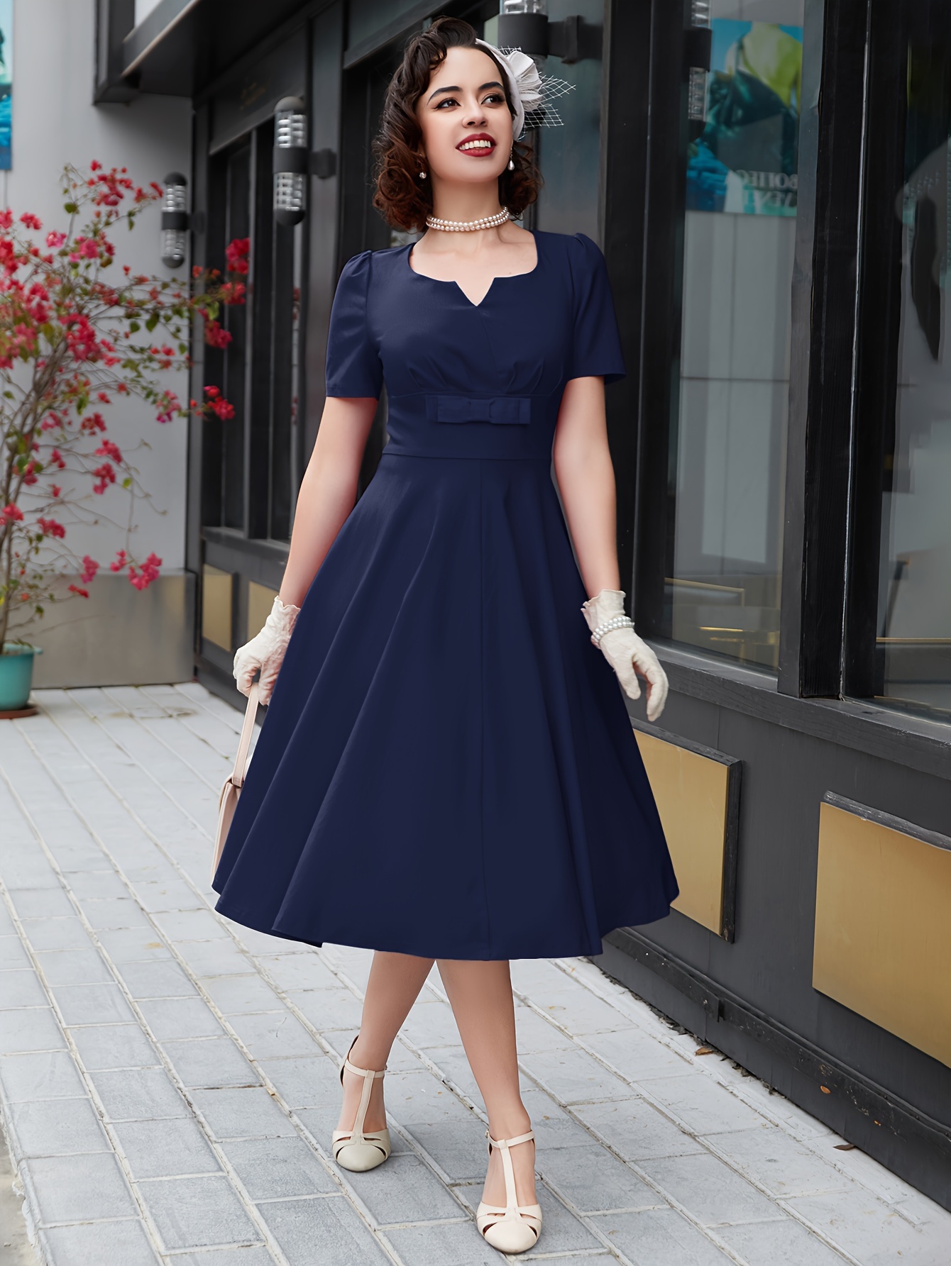 solid color a line dress elegant short sleeve dress for spring summer womens clothing