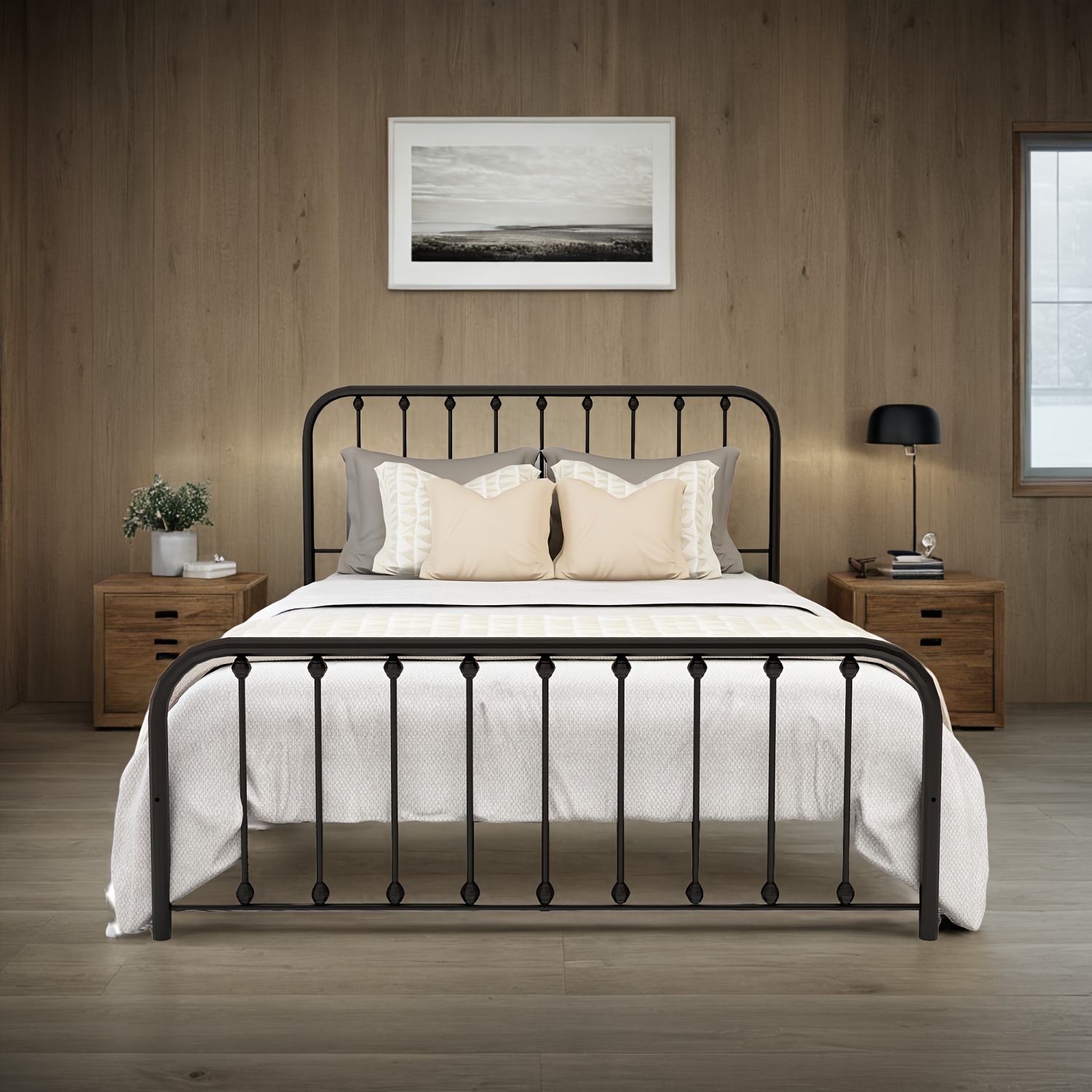 

Alazyhome 1 Set Metal Platform Queen Size (black) Modern Bed Frame With Headboard And Footboard Sturdy Heavy Duty Steel Slat Support Spring Needed Easy