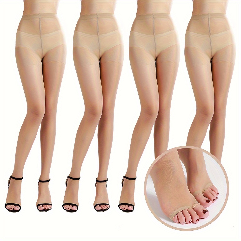 4pcs elegant womens sheer tights 20d high waist open toe pantyhose with control top nylon spandex blend 0
