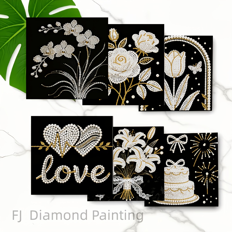TEMU This High-end And Exquisite Six-piece 3d Pearl Painting Greeting Card Set Is A Creative Birthday Greeting Card Set. The Set Includes 6 Envelopes