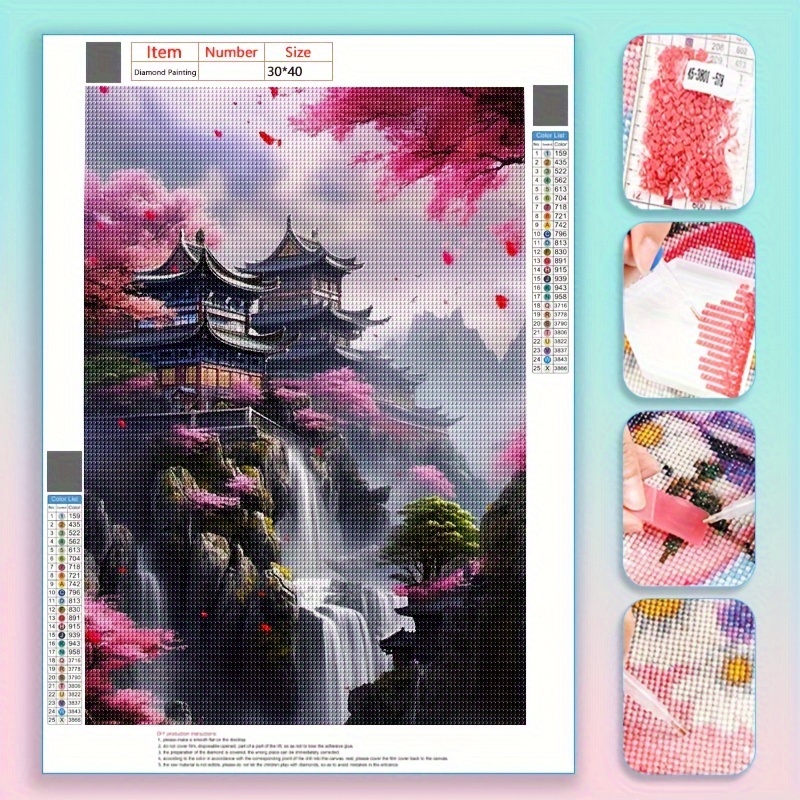 

Landscape Diamond Painting Kit 30x40cm - Full Drill Round Beads, 5d Diy Mosaic Art Craft, Japanese Pagoda Scenery Canvas Wall Decor For Living Room Bedroom, Complete Tool Set Included