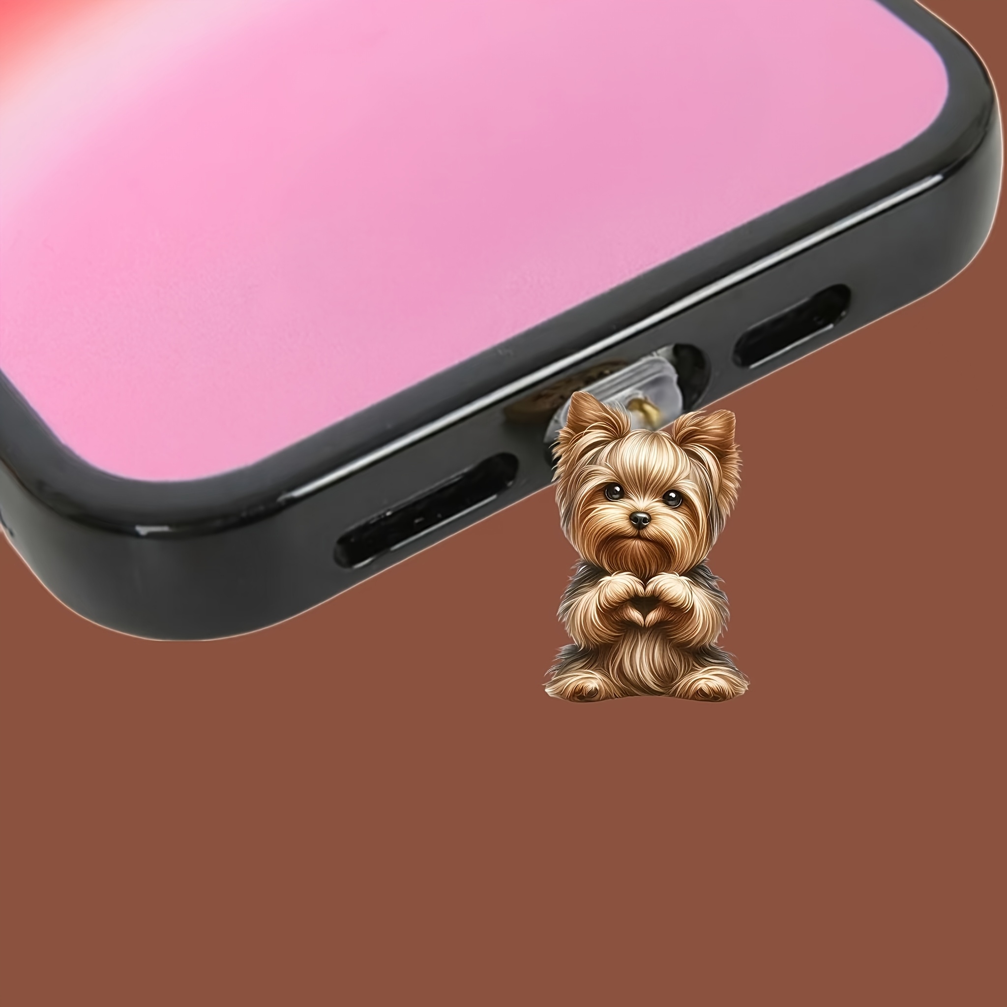 

1pc Bouchon Anti-Poussière pour Téléphone Portable en Acrylique avec Yorkshire Terrier, Convient pour iPhone/Connecteur Type-C , Entretien et Soin du Téléphone Portable