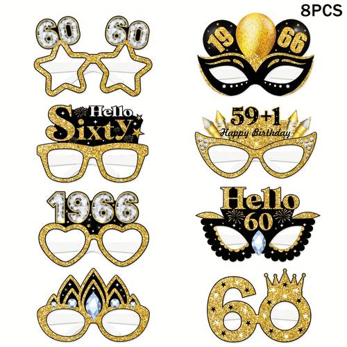 8 16pcs 60th birthday decorations black and golden paper glasses for the 60th birthday featuring 1966 themed party photo booth props vintage 60th birthday photo decorations suitable for men and women home decor for living rooms christmas