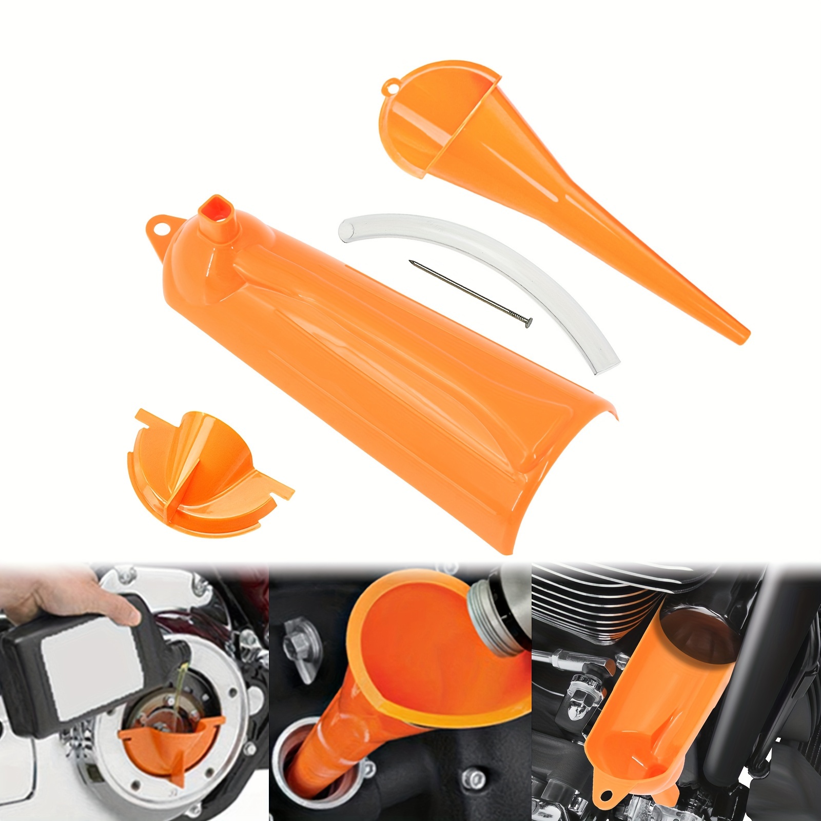 

9" Drip-free Oil Funnel For Harley & Transmission - , Abs Plastic, Orange, Fits , Softail, Touring & Trike Models (1999-2017), Motorcycle Maintenance | Funneling | Construction, Harley Accessories