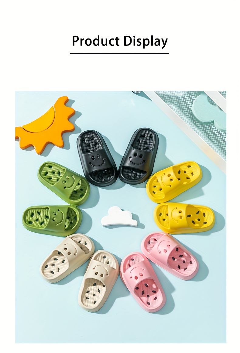 New joyful Face Hollow Youngsters's Slippers, Fashionable and Cute EVA Beach Shoes with Open Toes, Breathable and Handsome Sandals for Indoor Bathroom, Non-slip Quick-drying Outdoor Garden Lightweight Soft Comfortable Travel Shoes All Seasons