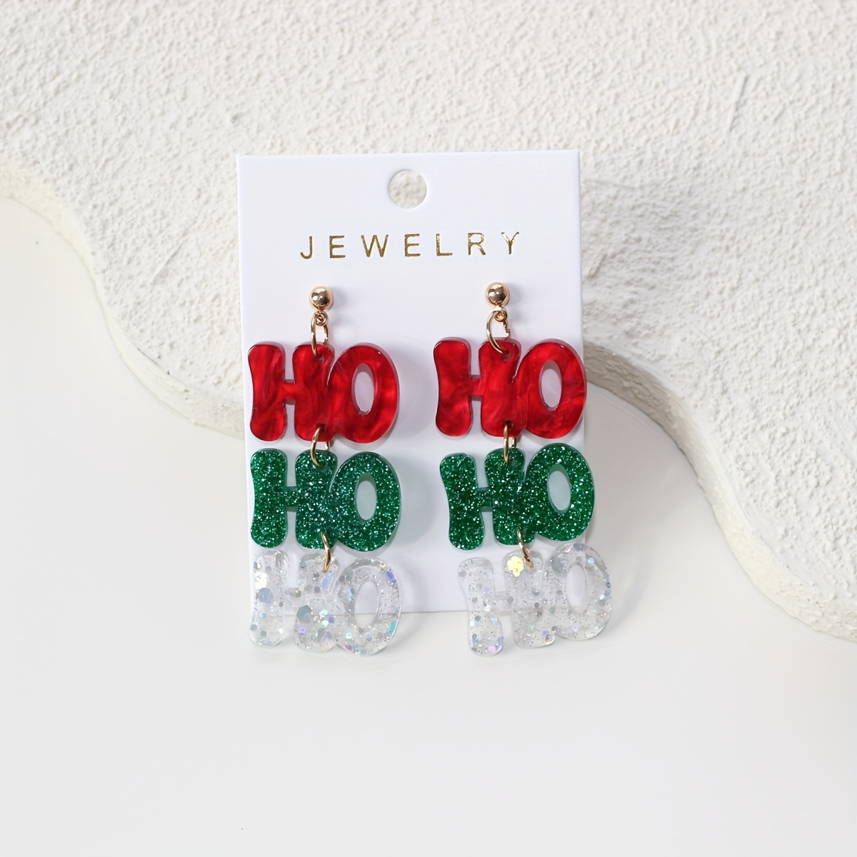 TEMU Christmas 1 Pair Triple Hanging Letter Red And Green Contrast Sparkling Acrylic Women's Dangle Earrings, Cute Simple Versatile Gift