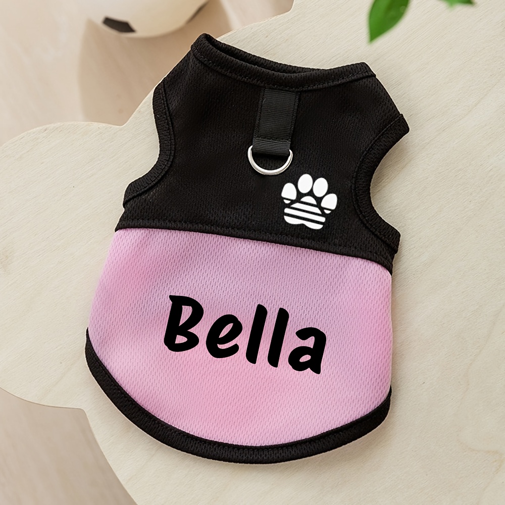 Image of Personalized Dog Vest - Name Breathable Mesh Pet Harness Shirt With Paw Print & Leash Ring, Lightweight Summer Clothes For Small Medium Dogs