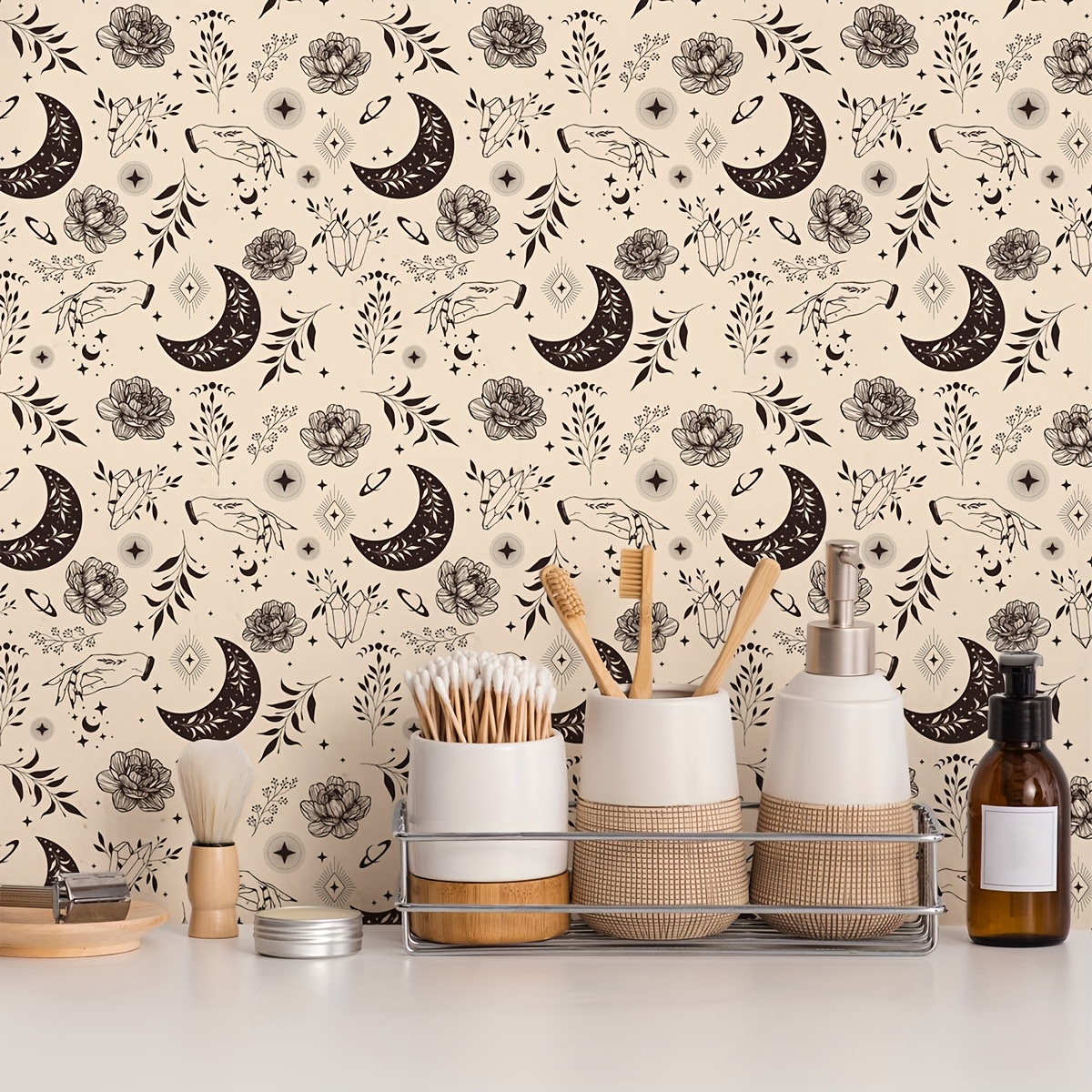 TEMU 1 Roll Of Retro Thick Hand-painted Stars, Moon, Flowers, Retro Diy Waterproof, Stain Resistant, Easy To Decoration, Kitchen Cabinets Tables And