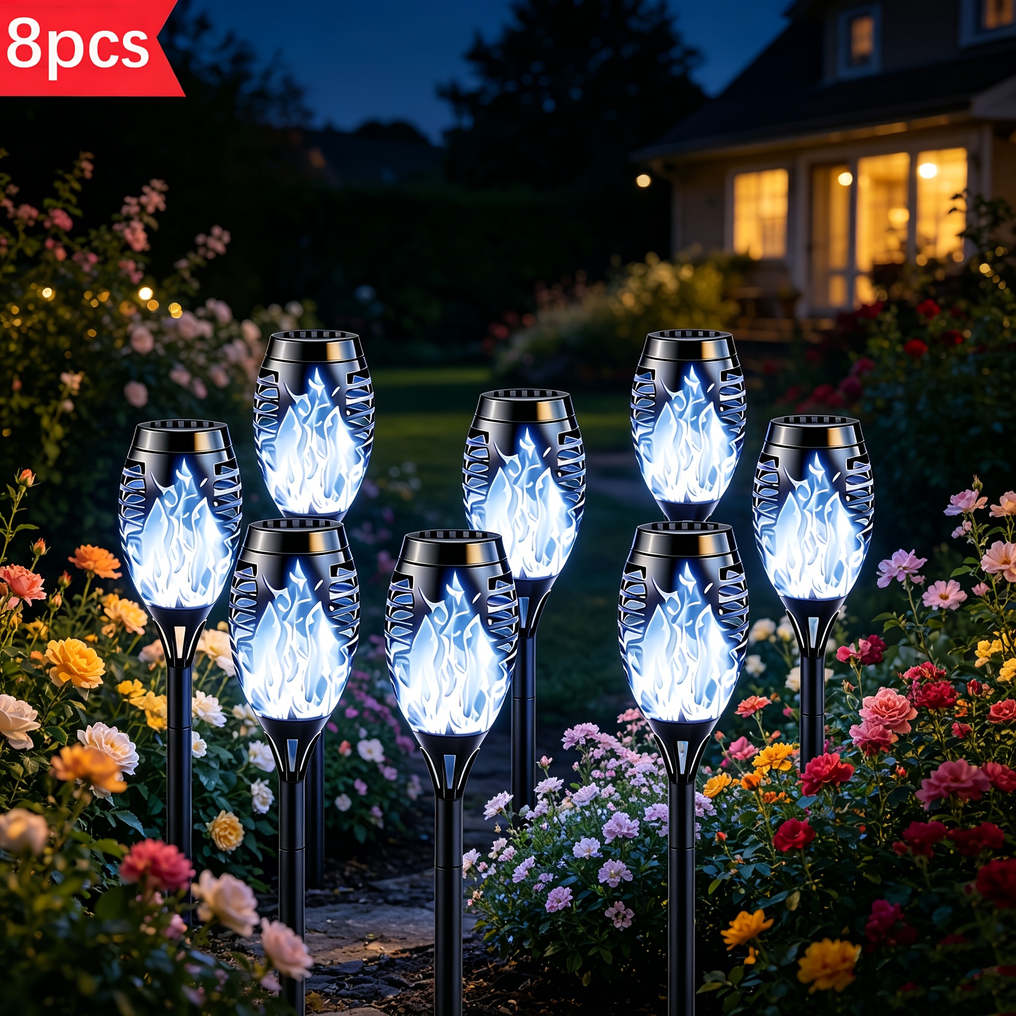 TEMU 8 And White Solar Torch Lights For Outdoor Decoration! Automatically Light , Soft And Not , A And Romantic Scene For , Lawn, Patio, Or