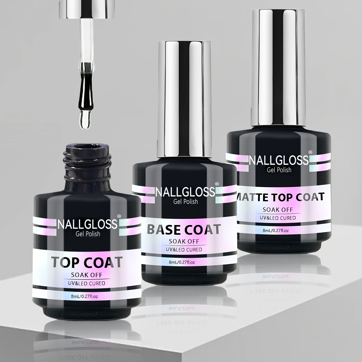 Image of Gel Base Coat For Gel Nail Polish, 3pcs No Wipe Matte And Shiny , Long-lasting High Gloss And Matte Effects At Home