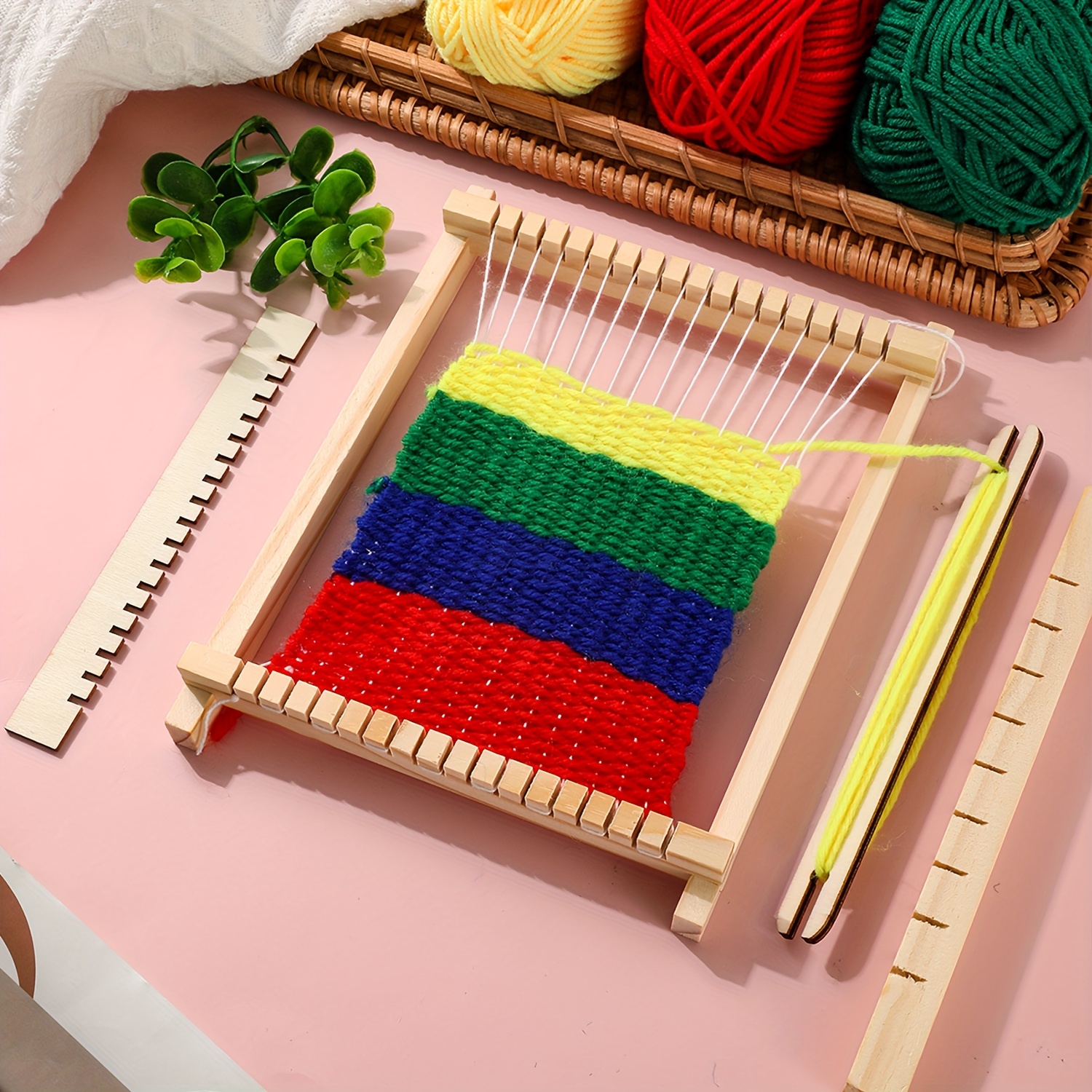 

1set Weaving Loom Kit, Wooden Multi-craft Weaving Loom Tapestry Loom Frame 8.2×6.5inch, Diy Hand-knitting Weaving Machinewith Loom Stick Bar For Beginners Handcraft