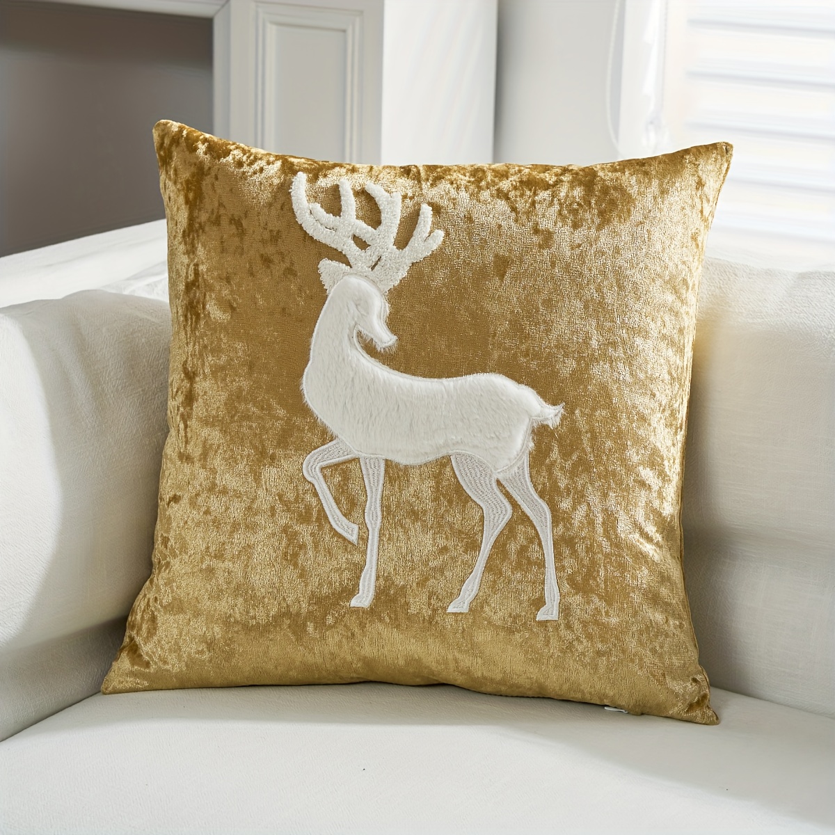 Image of 1pc White And Golden 18x18 Christmas Pillow Covers, Decorative 18 Inch Navy Winter Snowflake Throw Pillow Case Cushion Cover For Indoor House Sofa Golden