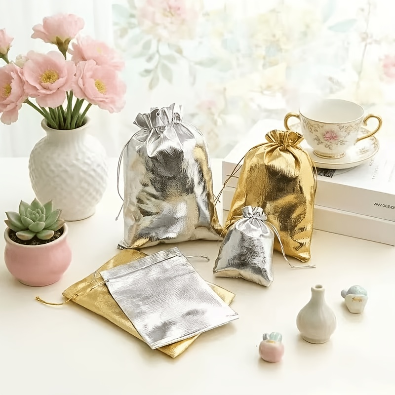15pcs Golden Silvery Drawstring Bag Set