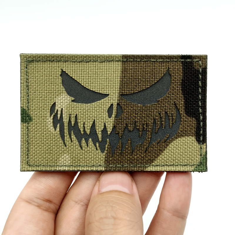 1pc Long Toothed Monster Face Ir Reflective Patch Badge, Laser Carved Creative Application For Clothes, Jacket, Backpack