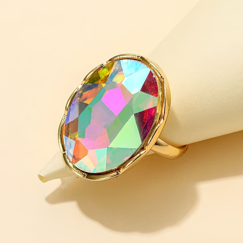 TEMU 1 pièce Bague européenne et américaine , grande bague ovale en verre , bague géométrique tendance ouverte et réglable pour femme, convient pour