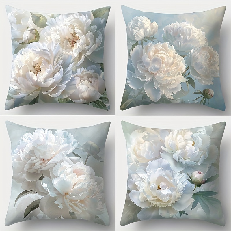 

4-piece Set Contemporary Floral Art Design Pillowcases - Soft, Skin-friendly 100% Polyester, Zip Closure, Hand Stitched - Perfect For Living Room & Bedroom Decor, 17.72x17.72 Inches