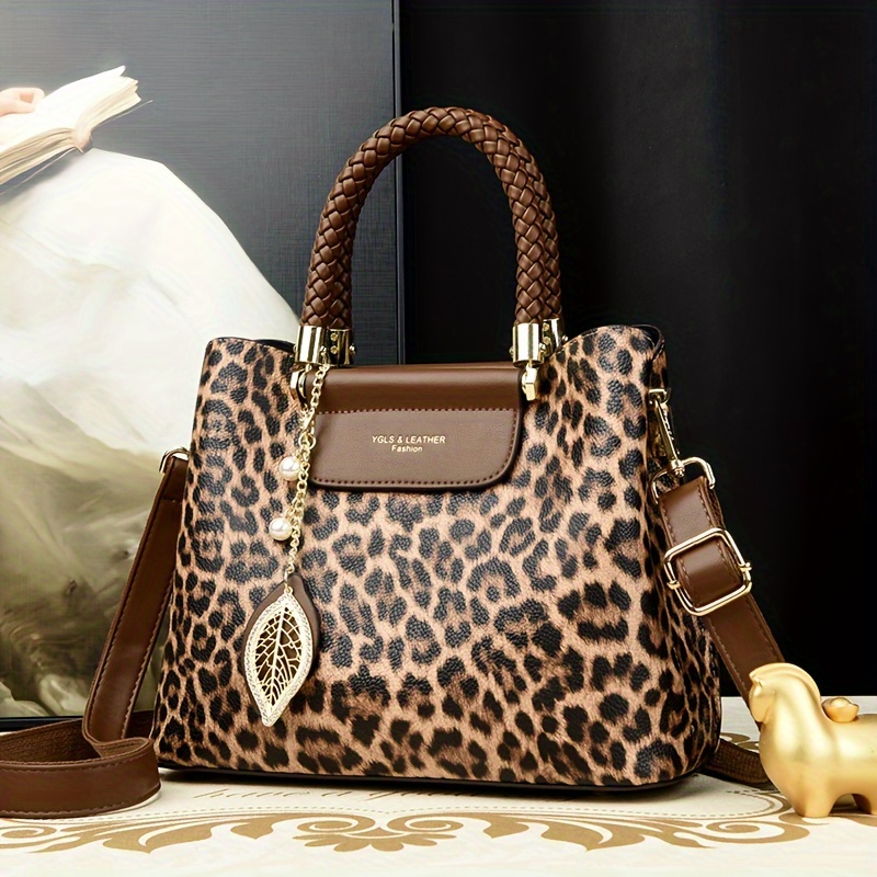 

Elegant Vintage Leopard Print Ladies Handbag - Fashionable High-end Women's Bag, Crossbody Single Shoulder Bag With Zipper Closure