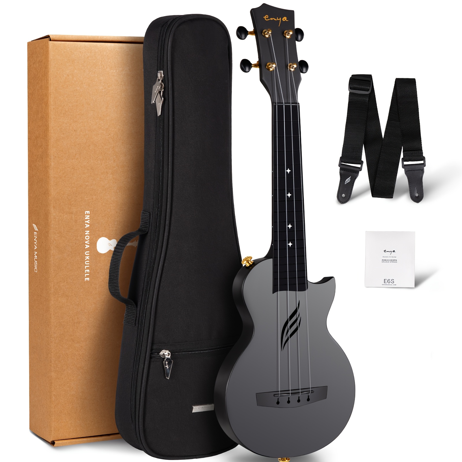 Image of Enya Ukulele 26 Inch Carbon Fiber Cutaway Travel Ukulele For Adult With Beginner Bundle Kit Including Case, Strap, Capo, And Strings - Used ()